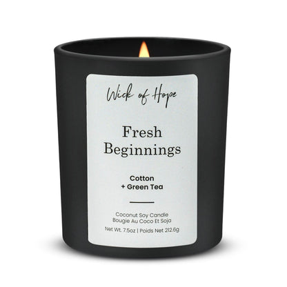 Fresh Beginnings Candle | Cotton + Green Tea by Wick of Hope - Full Size Candle
