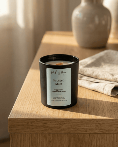 Frosted Mint Candle | Peppermint + Sweet Pink Sugar by Wick of Hope - Full Size Candle (View 5)