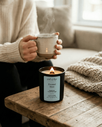 Frosted Mint Candle | Peppermint + Sweet Pink Sugar by Wick of Hope - Full Size Candle (View 6)