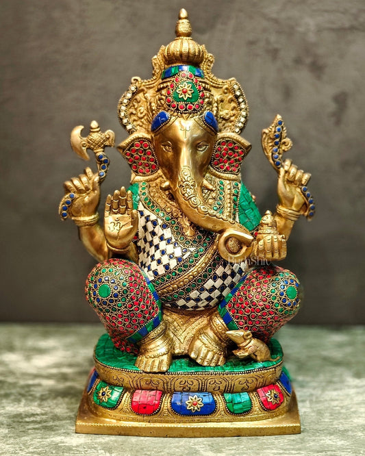 Ganesh Brass statue 16 inch multicolour - Sama Homes Idol - Brass Sculpture