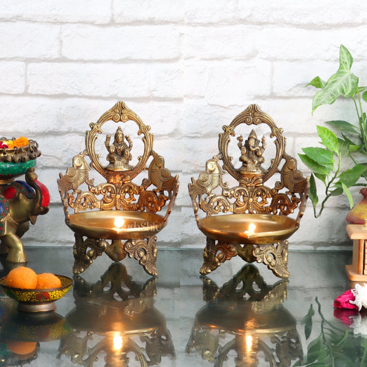 Sama Homes-ganesha and lakshmi brass urli lamp dull gold