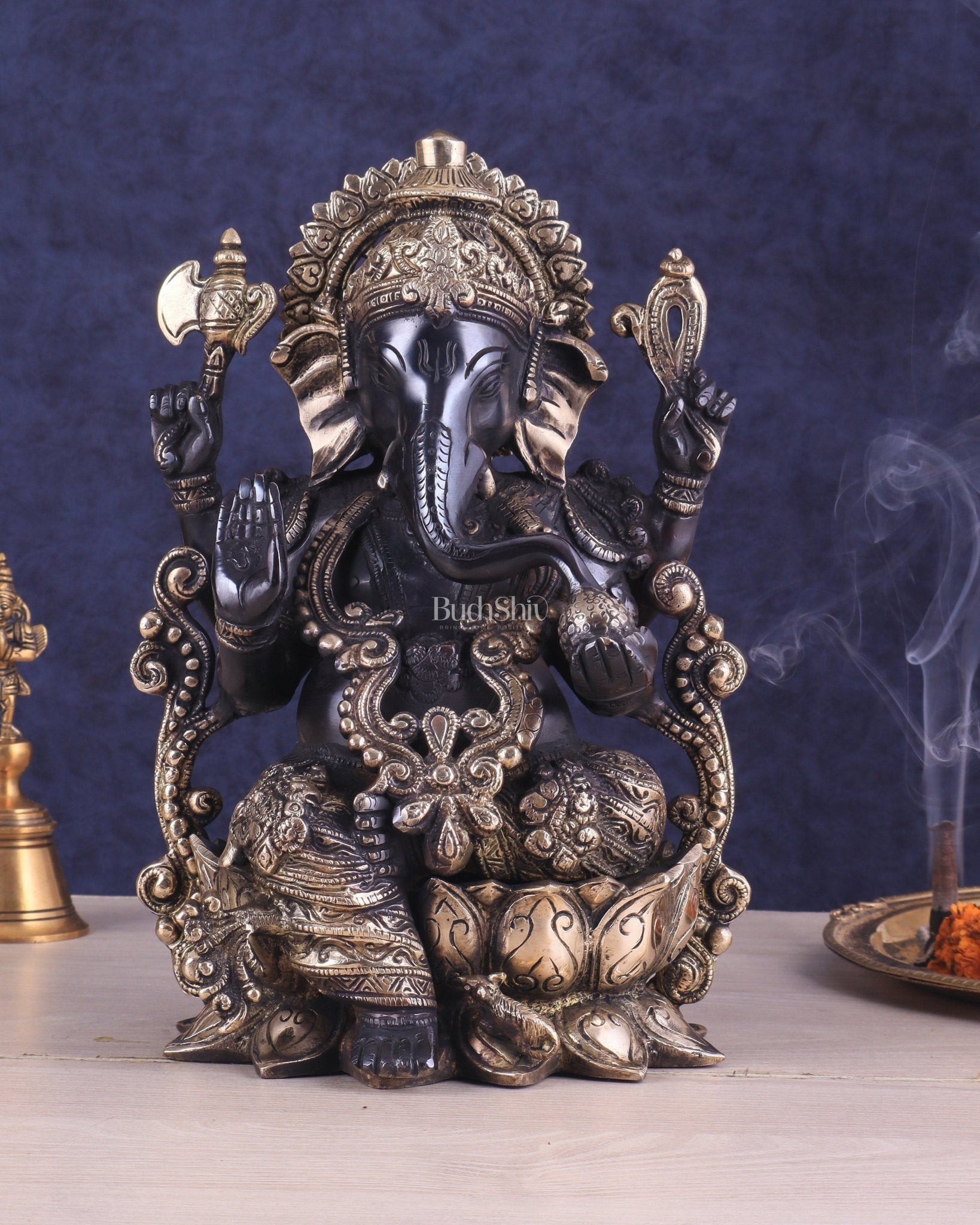 Ganesha black edition brass statue 12" - Sama Homes Idol - Brass Sculpture - Eco-friendly - Sama Homes