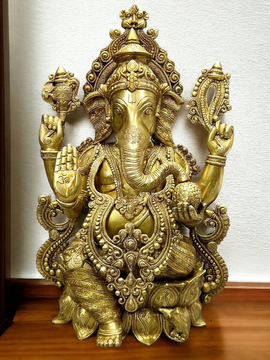 Ganesha Brass Idol 21 inch - Sama Homes Idol - Brass Sculpture