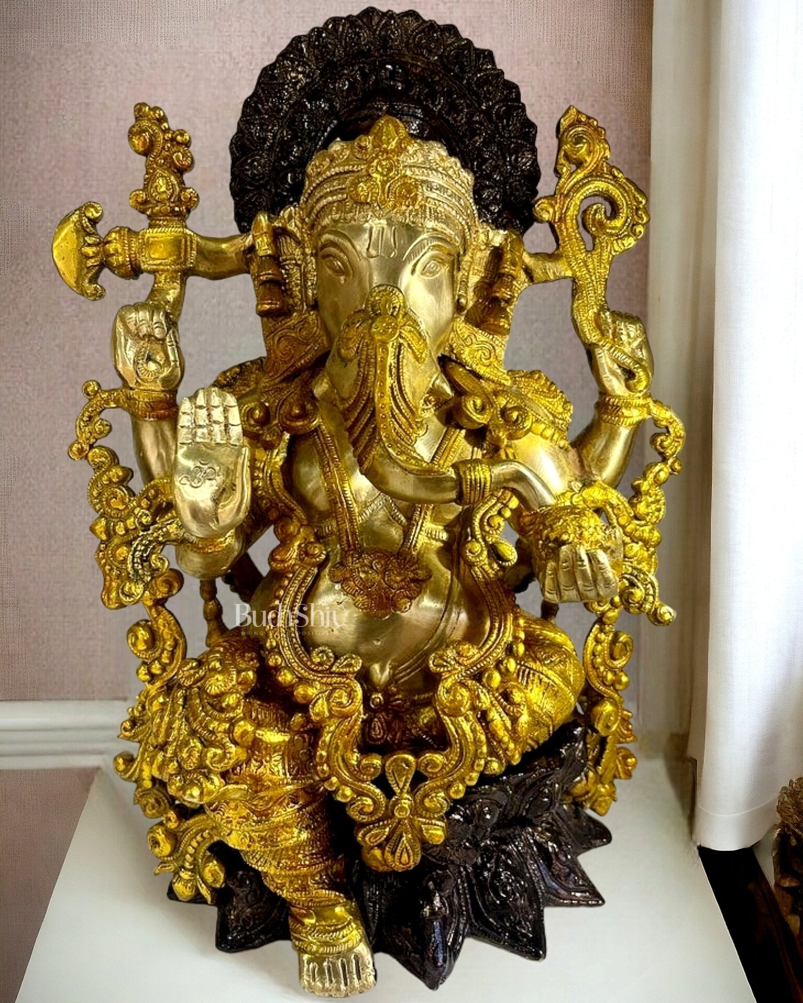 Ganesha Brass Idol Ganapati Brass Idol 16 inches - Sama Homes Idol - Brass Sculpture - Eco-friendly - Sama Homes