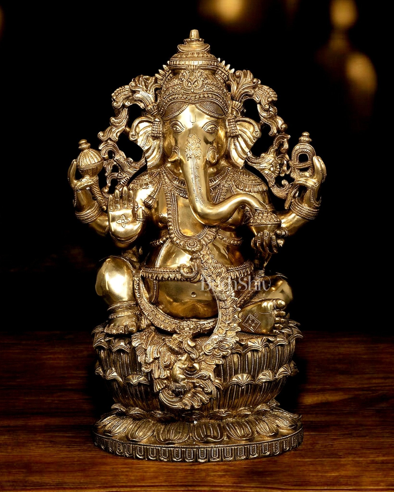 Ganesha Brass Statue - 26 Inch enhanced carvings - Sama Homes Idol - Brass Sculpture - Eco-friendly - Sama Homes