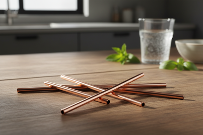 100% Pure Copper Drinking Straws Set with Cleaning Brush