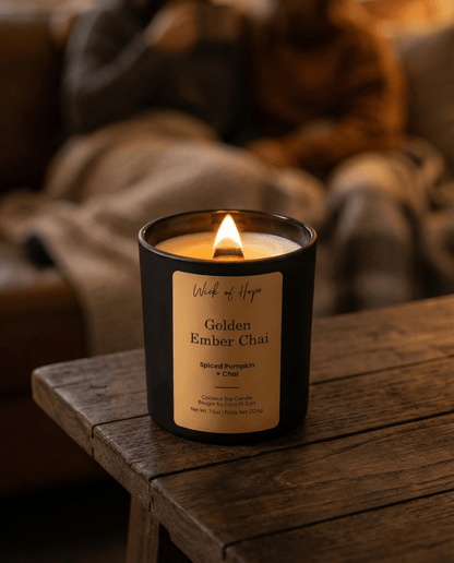 Golden Ember Chai Candle | Spiced Pumpkin + Chai by Wick of Hope - Full Size Candle (View 5)