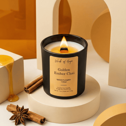 Golden Ember Chai Candle | Spiced Pumpkin + Chai by Wick of Hope - Full Size Candle (View 2)