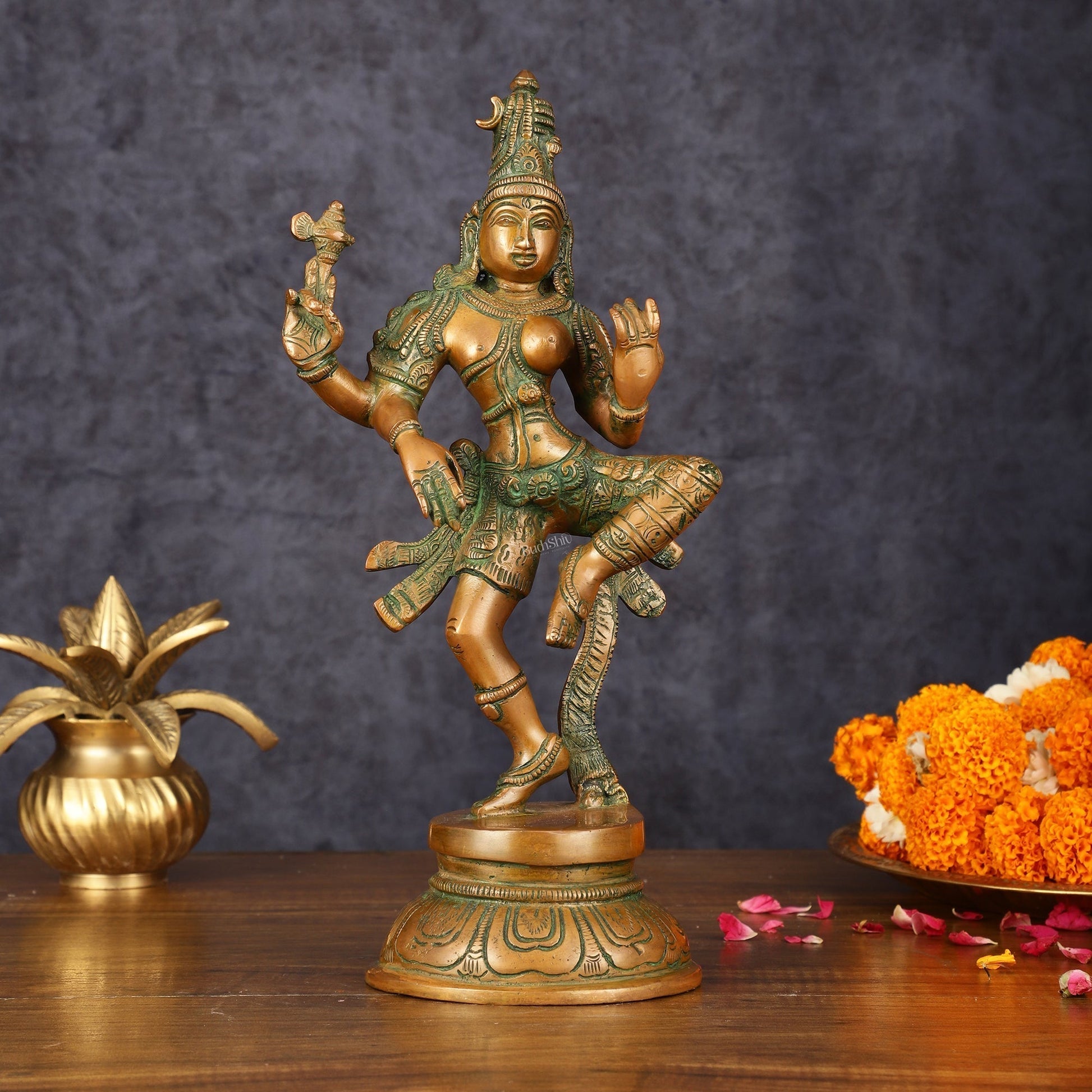 Handcrafted Brass Ardhanarishvara Statue - 12" Antique Bronze Finish - Sama Homes Idol - Brass Sculpture - Eco-friendly - Sama Homes