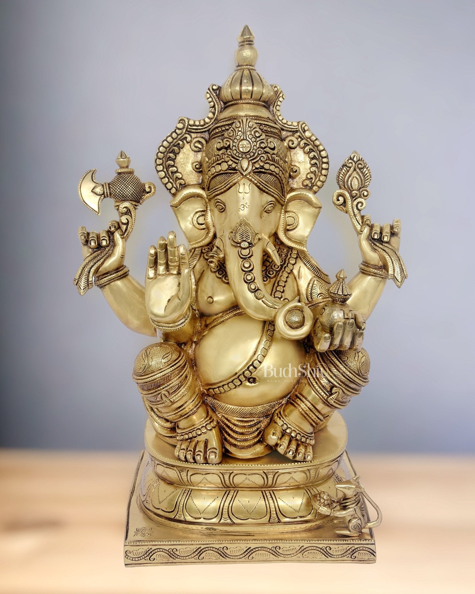 Handcrafted Brass Ganapati Statue - 24" Height - Sama Homes Idol - Brass Sculpture - Eco-friendly - Sama Homes