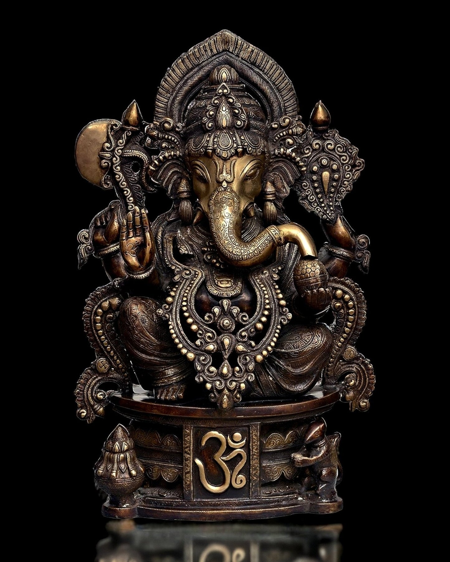 Handcrafted Brass Ganesha Statue - 23" Antique tone - Sama Homes Idol - Brass Sculpture