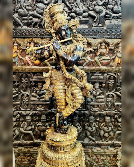Handcrafted Brass Large Krishna Statue - 46 inch - Sama Homes Idol - Brass Sculpture
