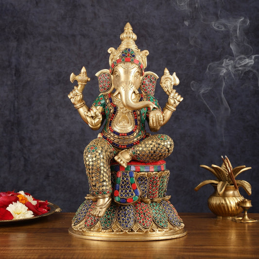 Handcrafted Brass Lord Ganesha Statue - 15" - Sama Homes Idol - Brass Sculpture
