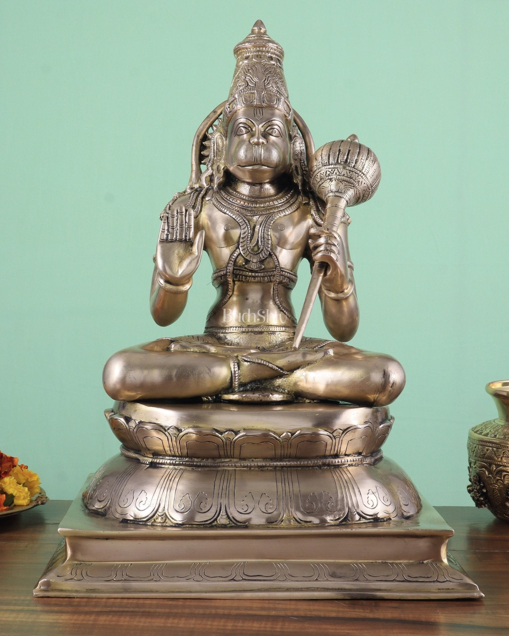 Handcrafted Brass Lord Hanuman Murti | 18" Height matte finish - Sama Homes Idol - Brass Sculpture - Eco-friendly - Sama Homes