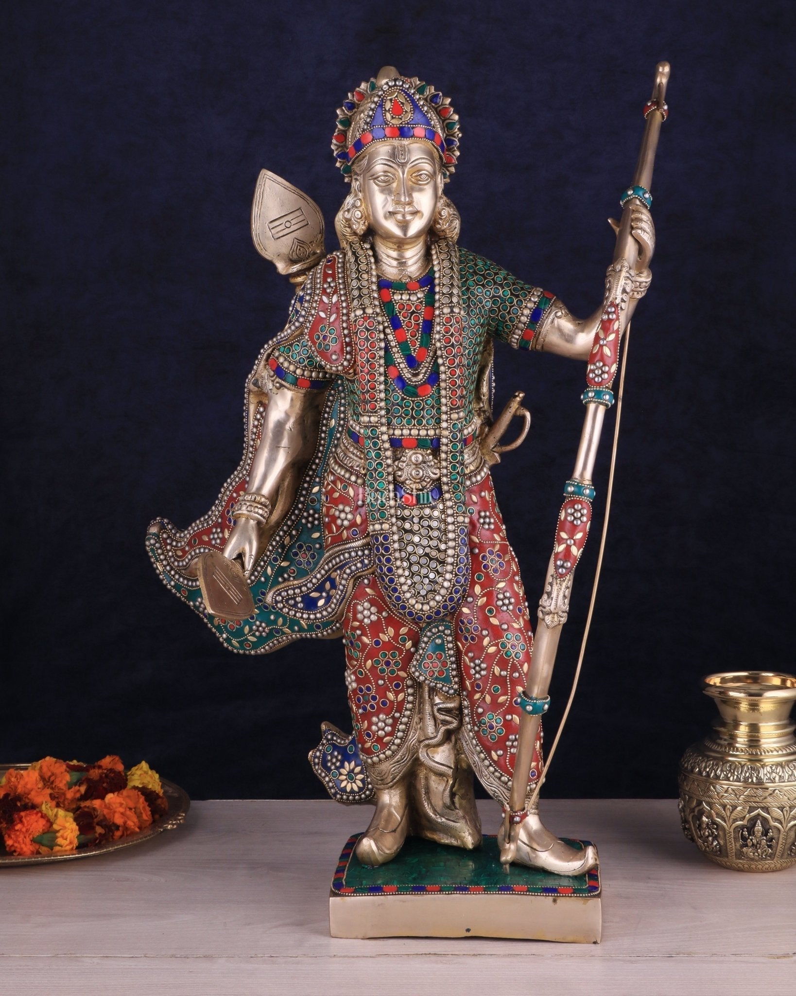Handcrafted Brass Lord Rama Statue with Bow and Arrow – 26 Inches - Sama Homes Idol - Brass Sculpture - Eco-friendly - Sama Homes