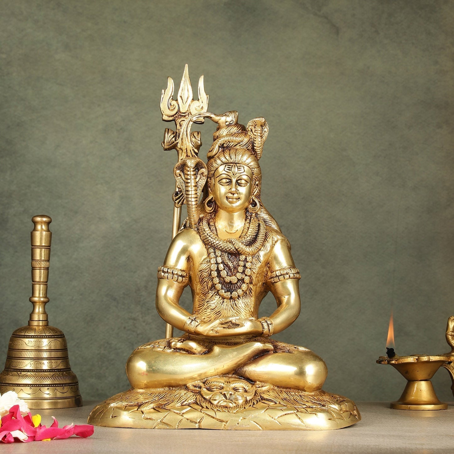 Handcrafted Brass Lord Shiva in meditation Statue  | Height 10.5 " - Sama Homes Idol - Brass Sculpture