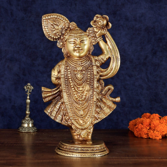 Handcrafted brass Lord Shrinath Ji Statue | From Nathdwara | Height 13 Inch - Sama Homes Idol - Brass Sculpture