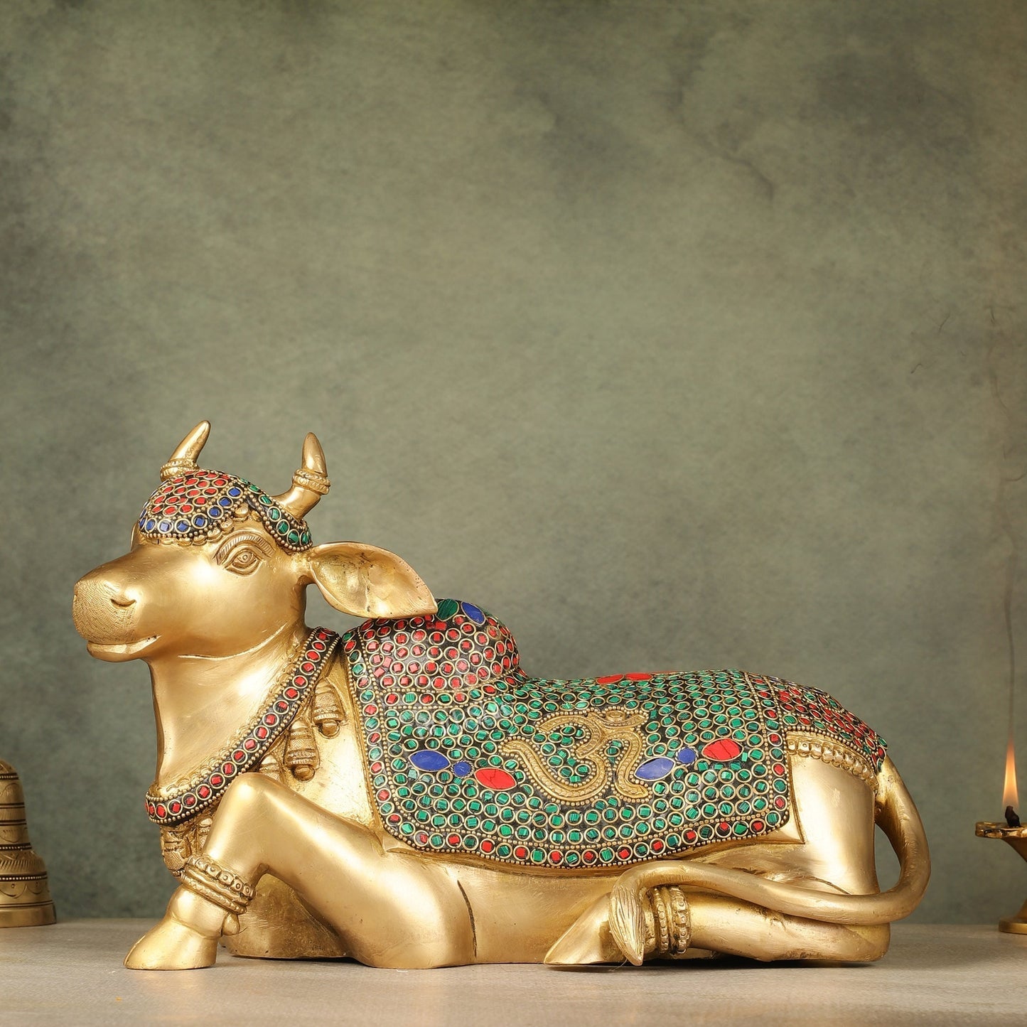 Handcrafted Brass Nandi Statue - 13.5 inch wide - Sama Homes Idol - Brass Sculpture