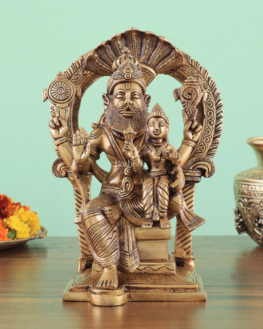 Handcrafted Brass Narsimha Lakshmi Statue | 8" Height - Sama Homes Idol - Brass Sculpture