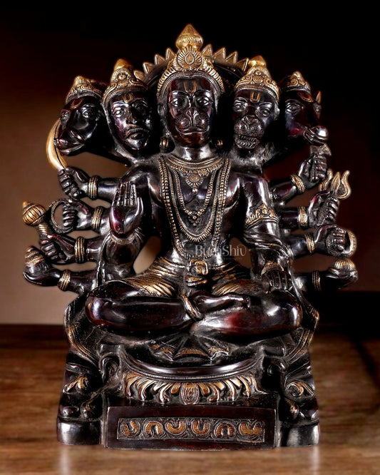 Handcrafted Brass Panchmukhi Hanuman Idol - Dual Tone black Gold - 17" - Sama Homes Idol - Brass Sculpture