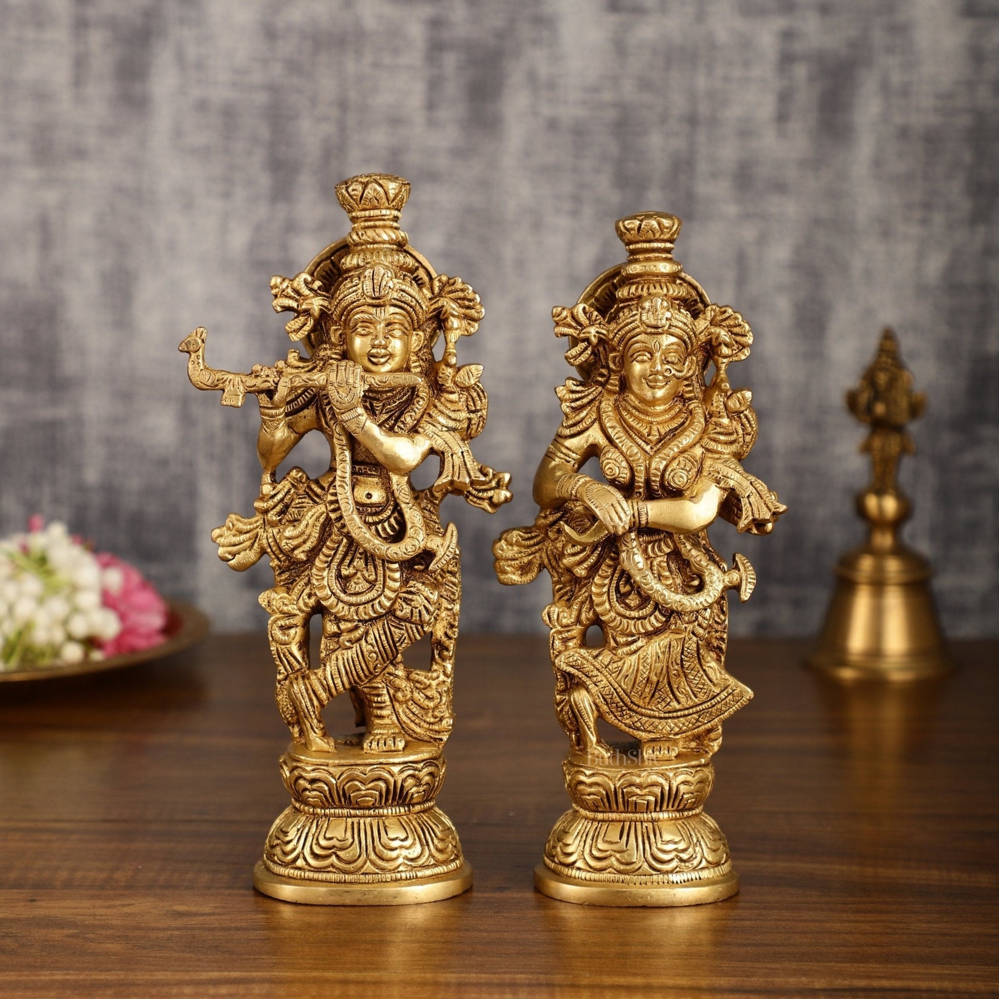 Handcrafted Brass Radha Krishna Idol Pair | 9.5 Inch Height - Sama Homes Idol - Brass Sculpture - Eco-friendly - Sama Homes