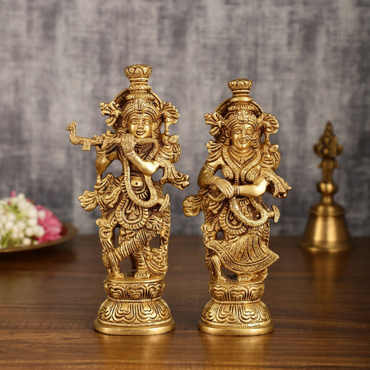 Handcrafted Brass Radha Krishna Idol Pair | 9.5 Inch Height - Sama Homes Idol - Brass Sculpture
