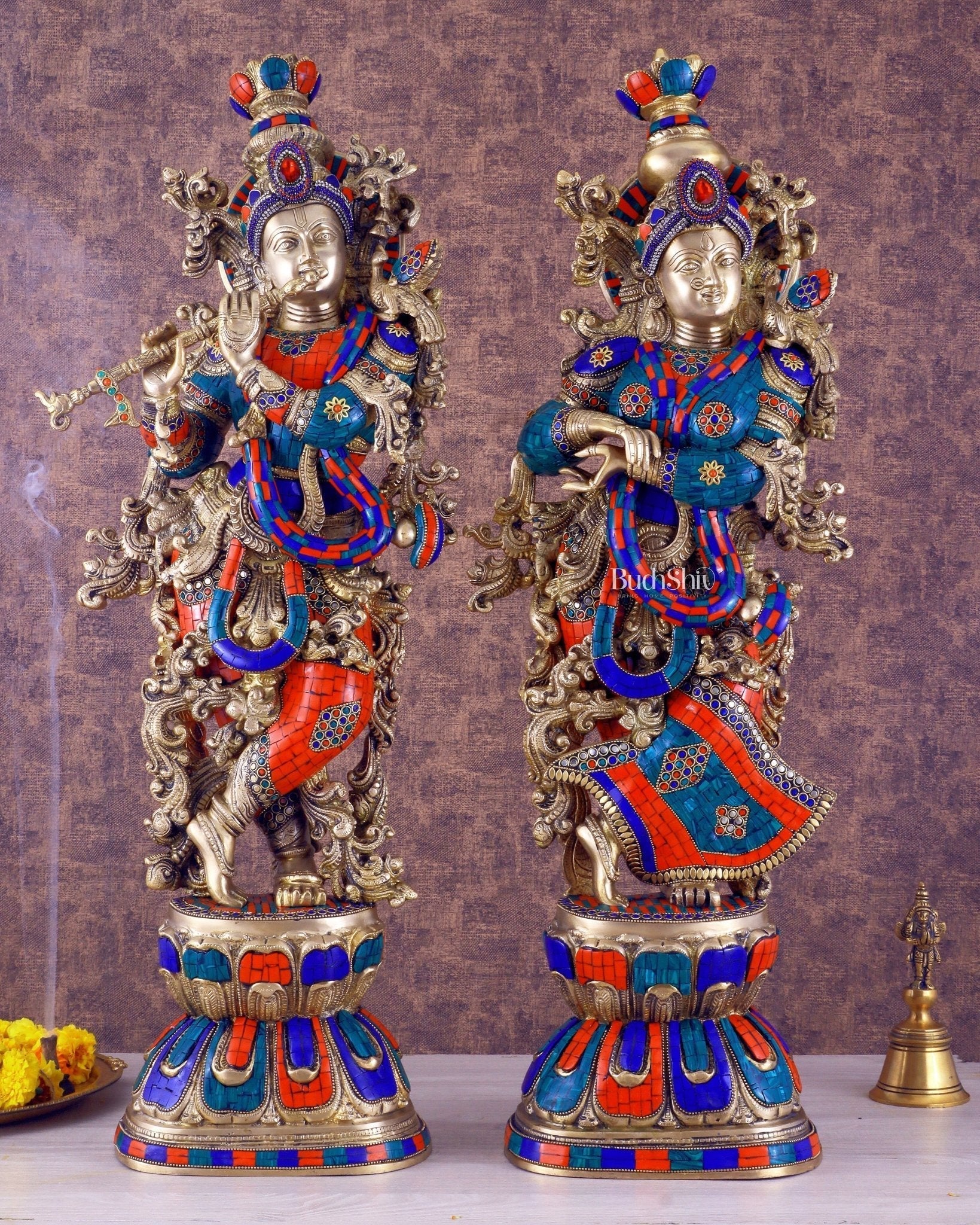 Handcrafted Brass Radha Krishna Idols 30 inch - Sama Homes Idol - Brass Sculpture - Eco-friendly - Sama Homes