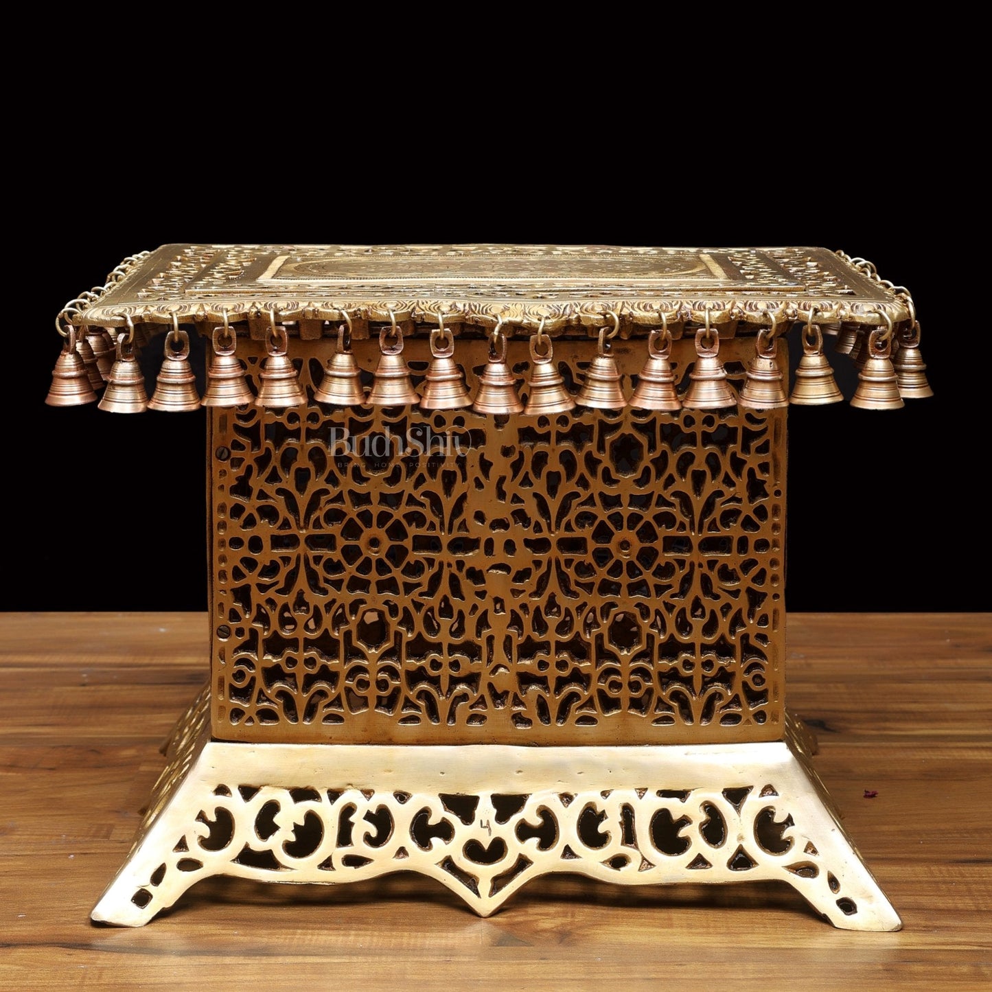 Handcrafted Brass Strong Stool/Chowki with Bells 15x21"