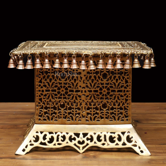 Handcrafted Brass Strong Stool/Chowki with Bells 15x21"