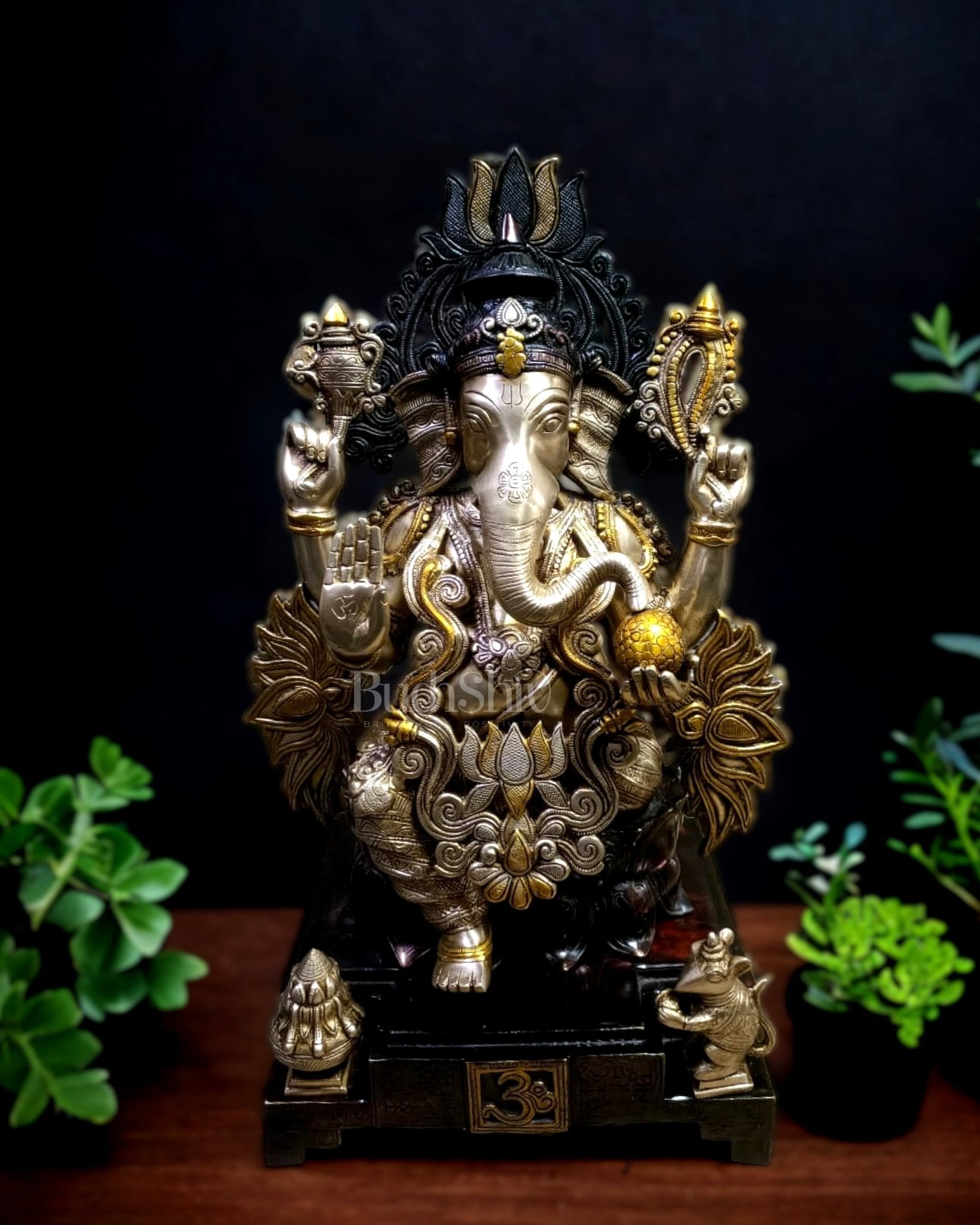 Handcrafted Large Pure Brass Ganapati Statue - 25 inch - Sama Homes Idol - Brass Sculpture - Eco-friendly - Sama Homes