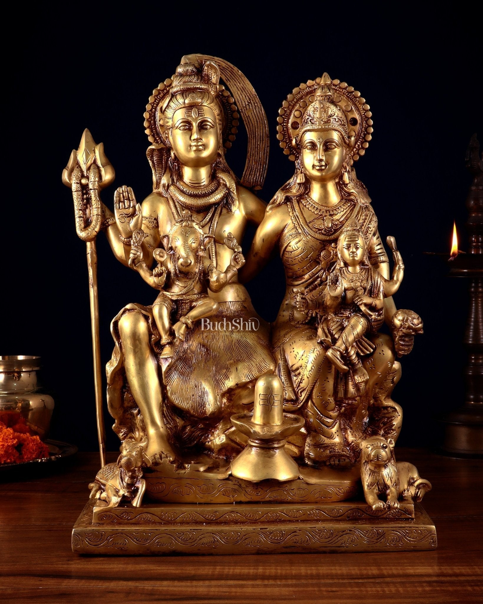 Handcrafted Lord Shiva Family Statue - Superfine Brass | 18" Height - Sama Homes Idol - Brass Sculpture - Eco-friendly - Sama Homes