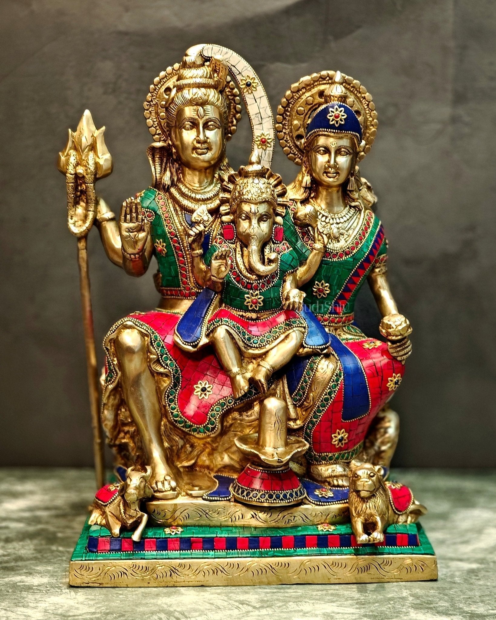 Handcrafted Lord Shiva parivar Statue - Superfine Brass | 18" Height - Sama Homes Idol - Brass Sculpture - Eco-friendly - Sama Homes