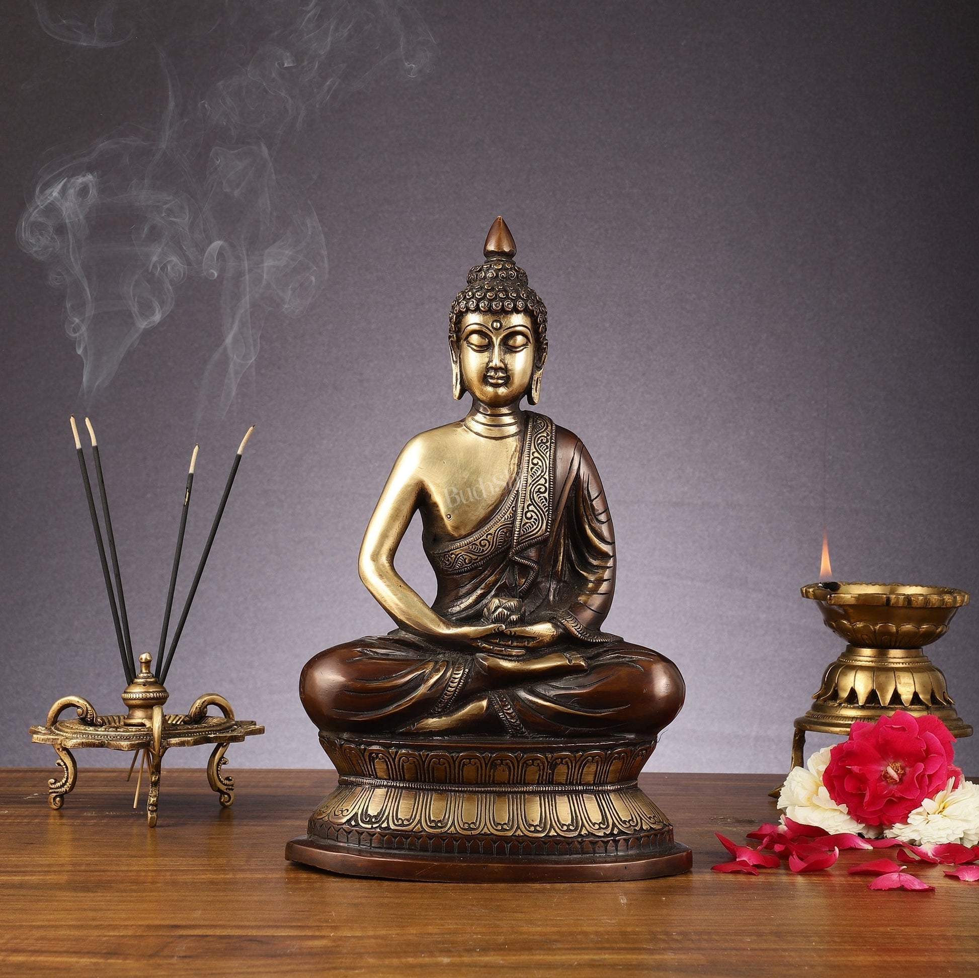 Handcrafted Meditation brass Buddha Idol - Brown Gold 12 inch - Sama Homes Idol - Brass Sculpture - Eco-friendly - Sama Homes