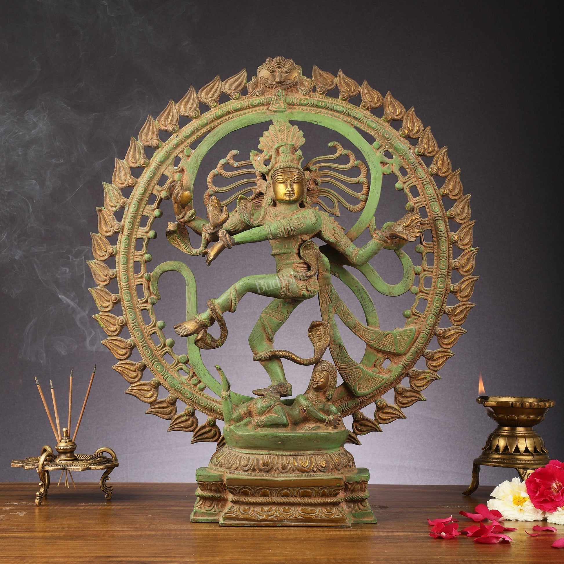 Handcrafted Nataraja Statue with Antique Green Matte 20" - Sama Homes Idol - Brass Sculpture - Eco-friendly - Sama Homes