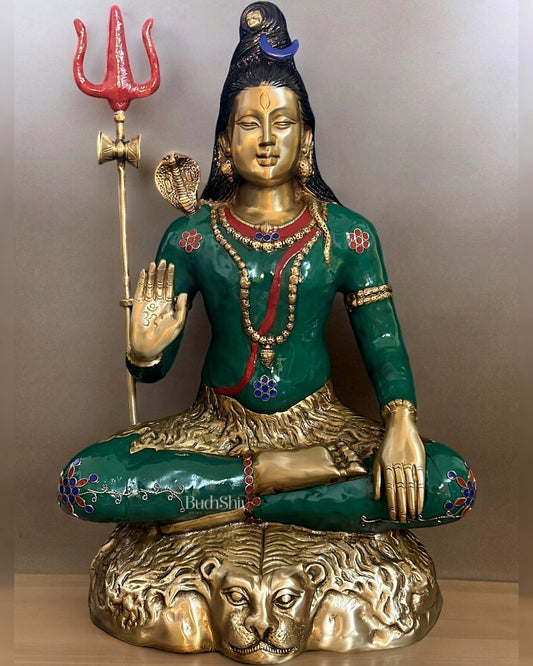 Handcrafted Nepalese Inlay Brass Lord Shiva Statue - 23 inch - Sama Homes Idol - Brass Sculpture