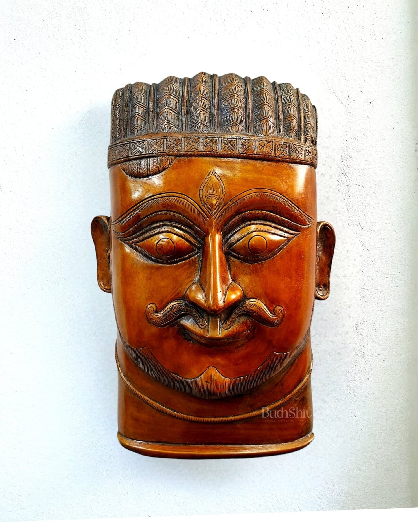 Handcrafted Pure Brass Kaal Bhairava Wall Hanging - 13.5" - Sama Homes Idol - Brass Sculpture