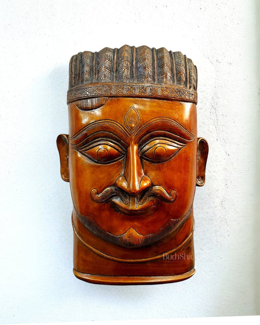 Handcrafted Pure Brass Kaal Bhairava Wall Hanging - 13.5" - Sama Homes Idol - Brass Sculpture