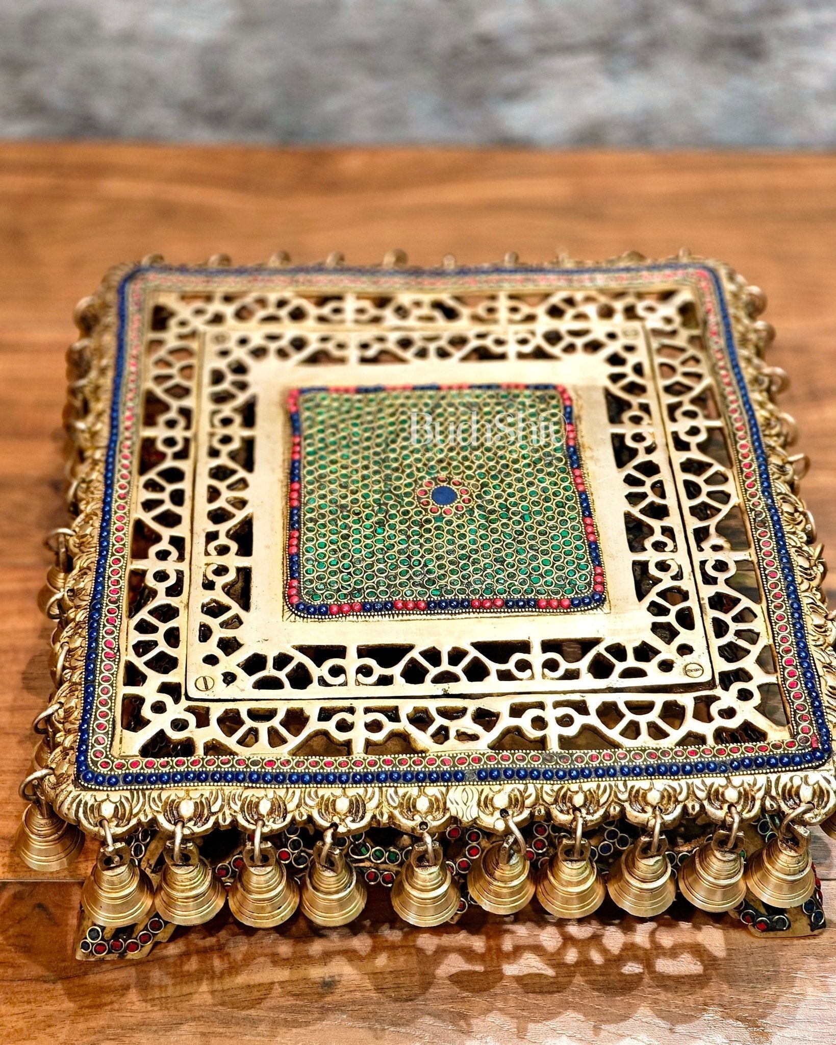 Handcrafted Pure Brass Pooja Chowki/Stand/Stool for Idols large - Sama Homes Idol - Brass Sculpture - Eco-friendly - Sama Homes