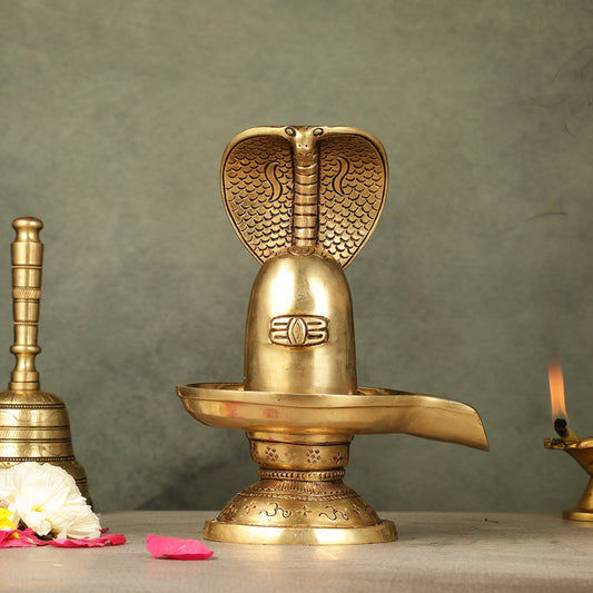 Handcrafted Pure Brass Shiva Lingam 9" - Sama Homes Idol - Brass Sculpture