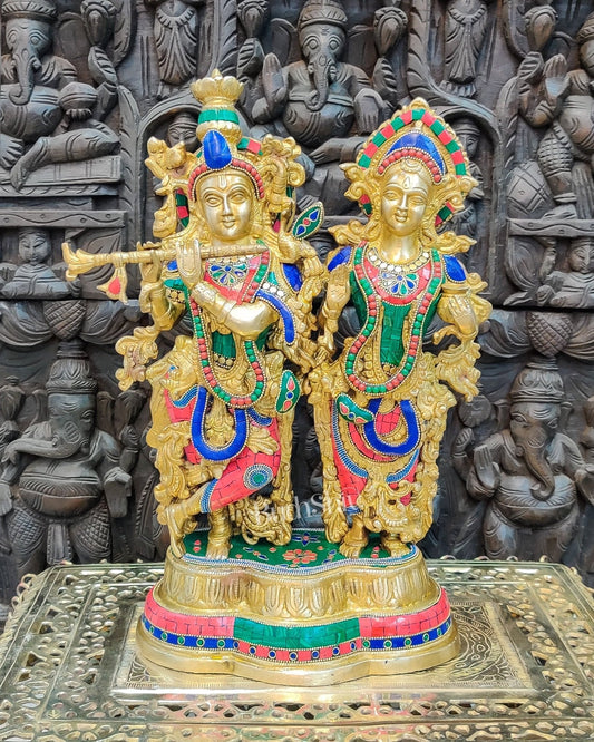 Sama Homes-radha krishna brass idols on same base 17 with unique stonework