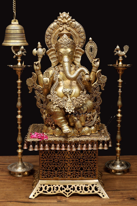 Handcrafted Superfine Brass Ganapati Statue 30" - Sama Homes Idol - Brass Sculpture