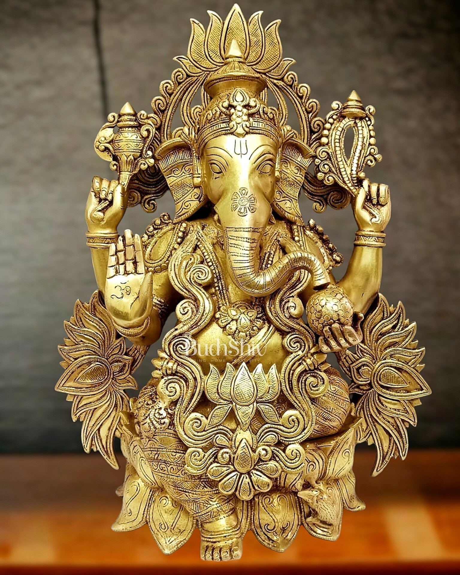Handcrafted Superfine Brass Kamalasana Ganesha Sculpture 21" - Sama Homes Idol - Brass Sculpture - Eco-friendly - Sama Homes