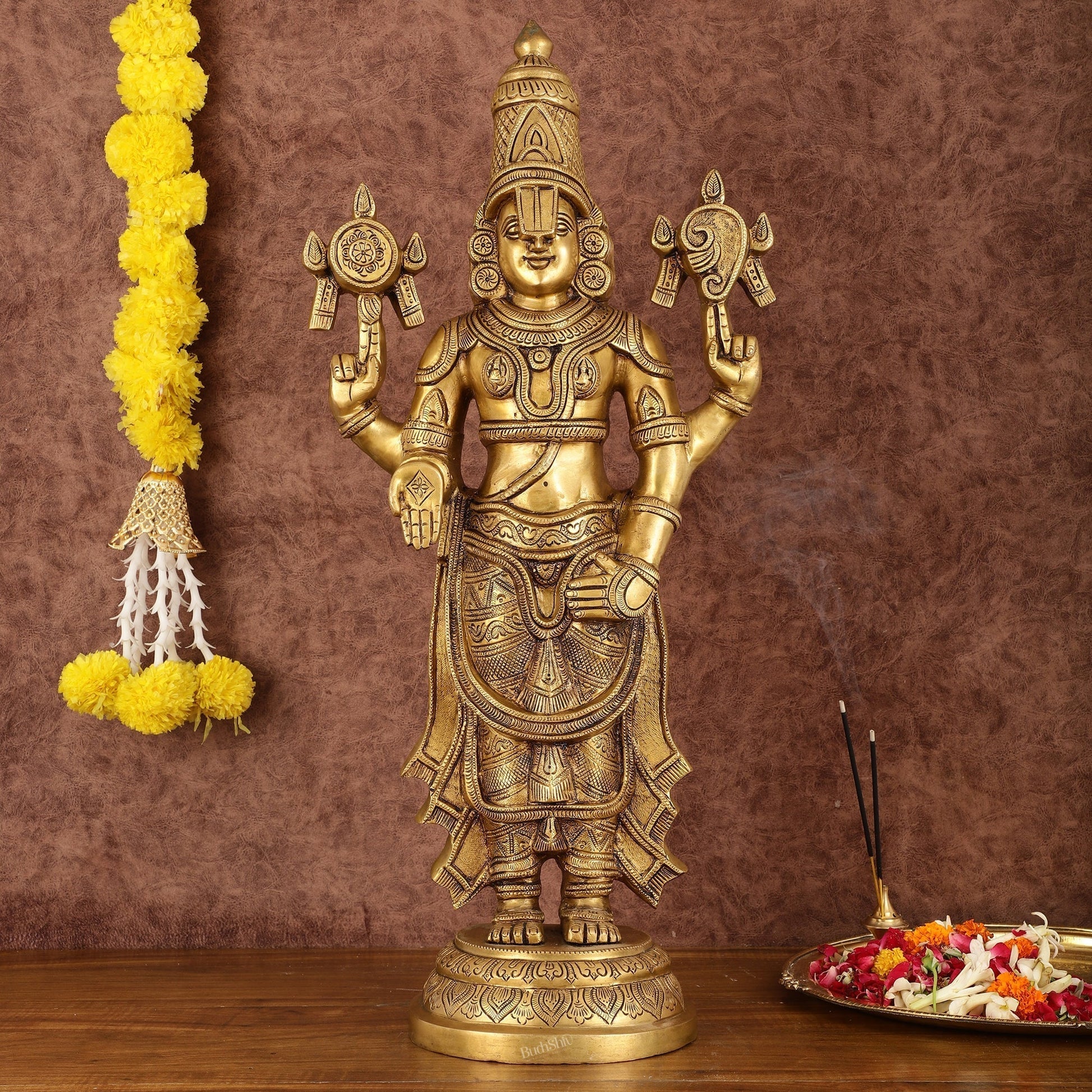 Handcrafted Superfine Brass Lord Tirupati Balaji Sculpture - 24" - Sama Homes Idol - Brass Sculpture - Eco-friendly - Sama Homes