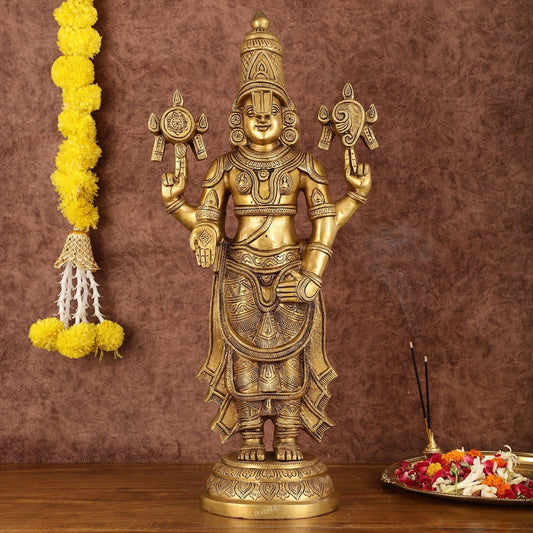 Handcrafted Superfine Brass Lord Tirupati Balaji Sculpture - 24" - Sama Homes Idol - Brass Sculpture