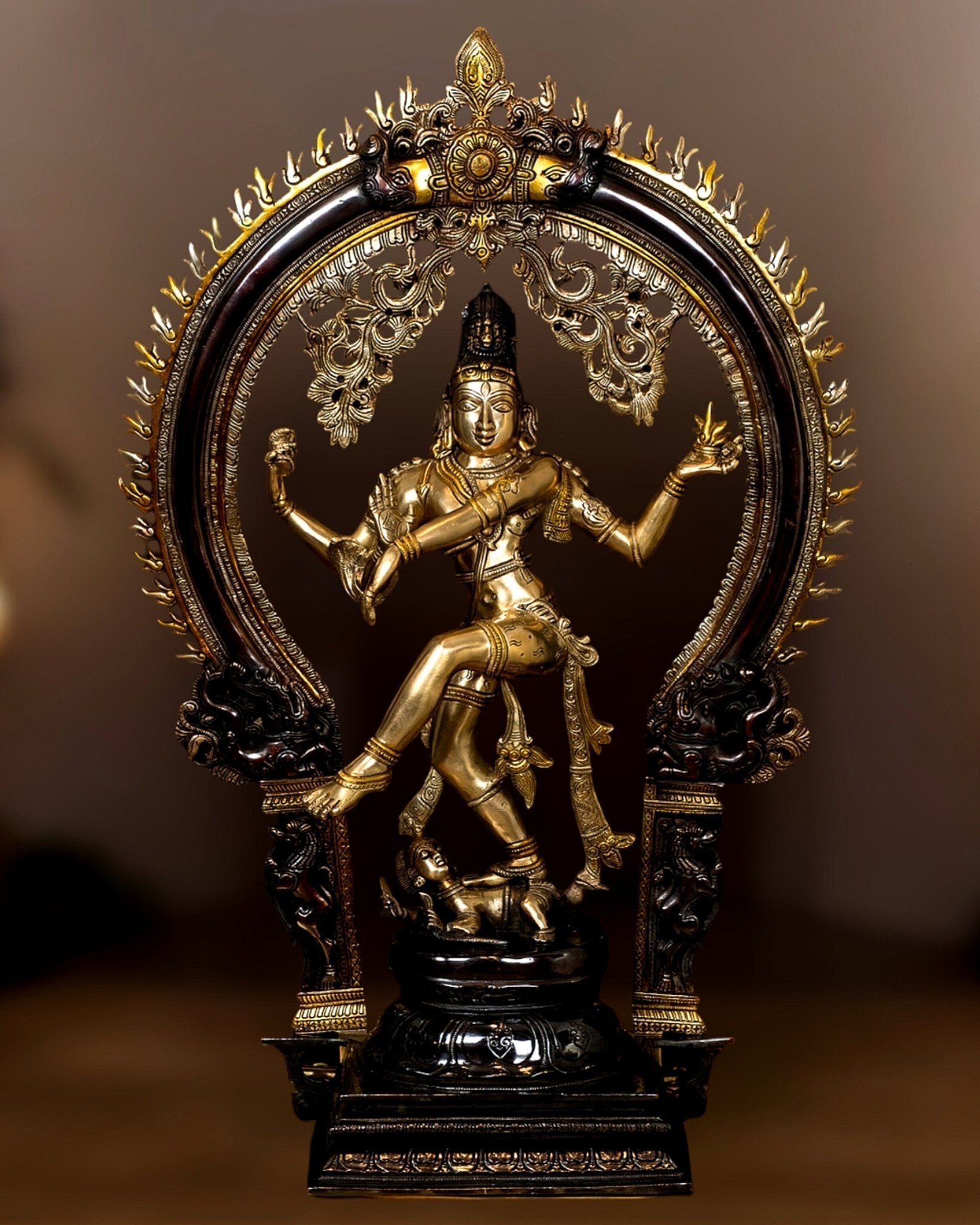 Handcrafted Three Tone Finish Brass Nataraja Statue - 26 Inch - Sama Homes Idol - Brass Sculpture - Eco-friendly - Sama Homes