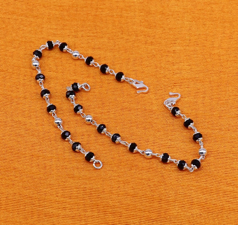925 sterling silver customized black beads Nazariya bracelet, protect from evil eyes, new born baby bracelet