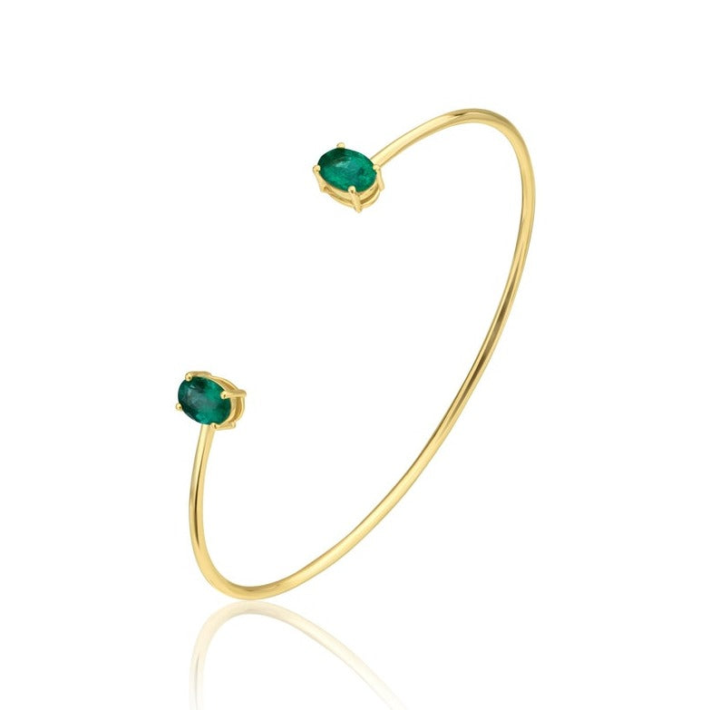 14k yellow gold bangle set with a matching pair oval Cut emerald - Eco-friendly - Sama Homes