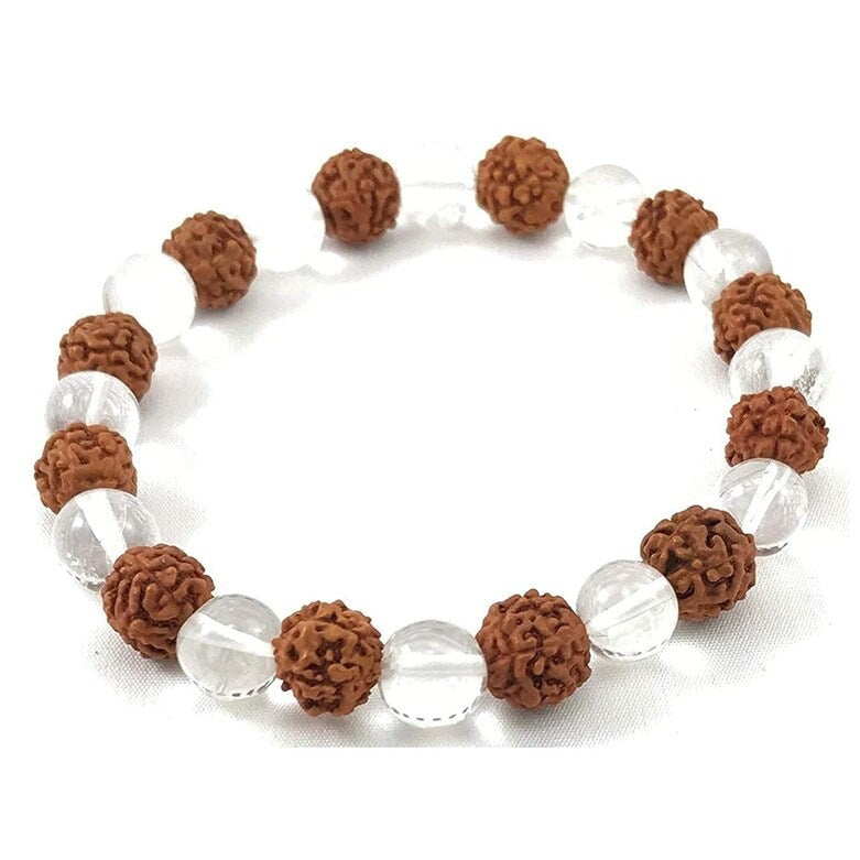 5 Mukhi Rudraksha Bracelet with Clear Quartz Bracelet for Healing, Gifting - Eco-friendly - Sama Homes
