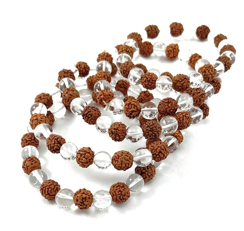5 Mukhi Rudraksha Bracelet with Clear Quartz Bracelet for Healing, Gifting - Image 2