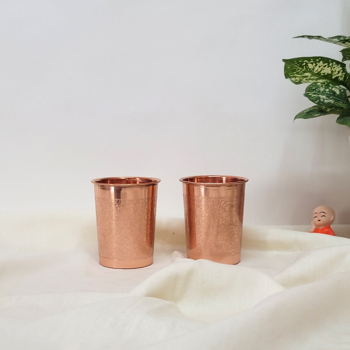 Pure Copper Water Glass Set of 2 Engrave Designed Tumbler Capacity 300ML